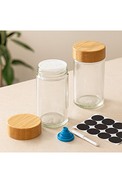 magicool 12-Piece Glass Spice Jar Set - Round Salt Shaker with Bamboo Lid