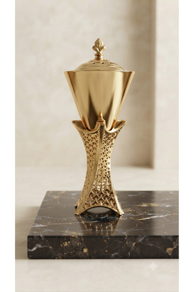 Bin Shihon Emerald Incense Burner, Gold, Full Height 22 cm