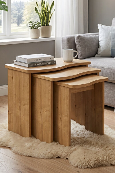 Skandi homeworks Wave Modern 3'lü Zigon Sehpa - Salon ve Oturma Odası Sehpası
