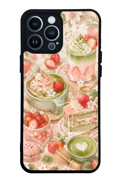 Spoyi iPhone 13 Pro Max Glossy Phone Case with Blush Matcha Garden Design