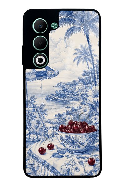 Spoyi حافظة هاتف لامعة بتصميم Blue Porcelain Cherry Coast لهاتف Oppo A5 5G