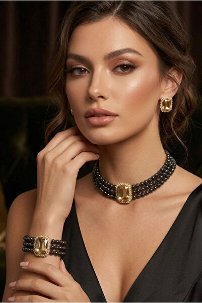 bb bridal boutique Baget Stone Smoked Beaded Choker Set, Smoked Bead Necklace...