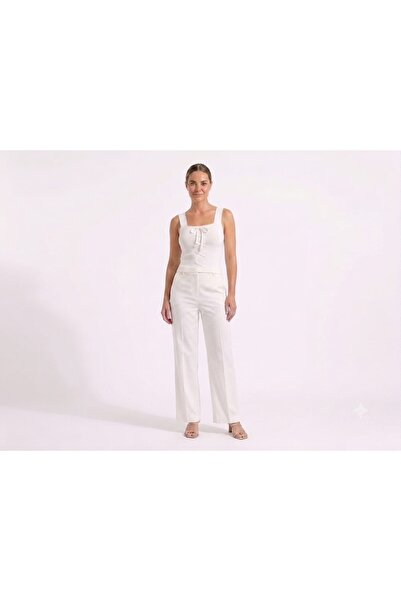 onno style women Sleeveless Square Neck Tricot Women's Blouse with Lace Detail