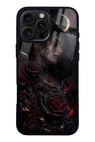 Spoyi iPhone 16 Pro Max Glossy Phone Case with Crimson Moon Rose Design