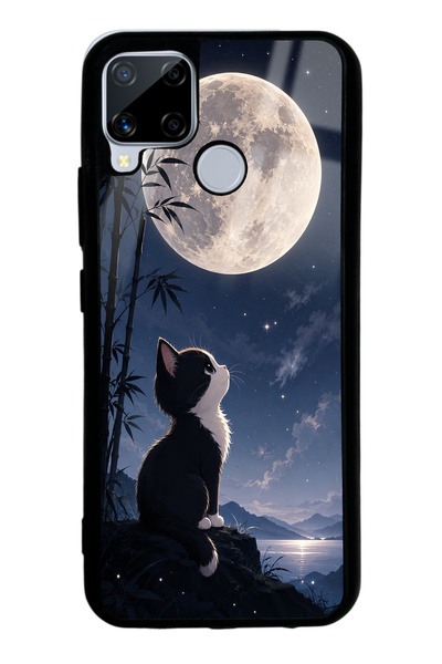 Spoyi حافظة هاتف لامعة بتصميم Realme C15 Moon Guardian Kitty