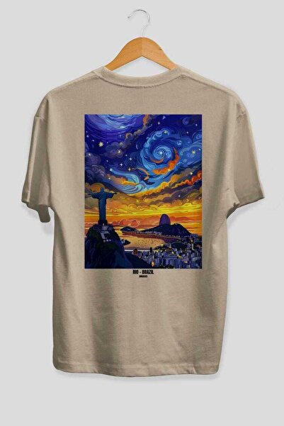 Ankhises Rio Brazil 2 Beige Oversize Country City Back Printed Unisex T-Shirt...