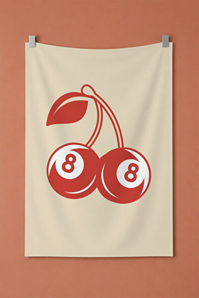 gxe.art Cherry and Number 8 Billiard Ball Themed Retro Decorative Wall Coveri...