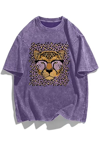 Toum Leopard Design Printed Washable Vintage Unisex Oversize T-Shirt