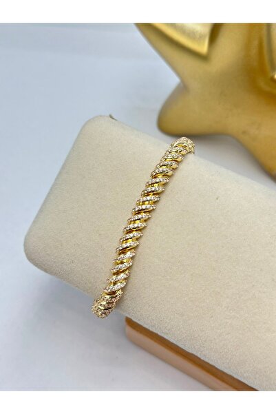 BYYEŞO Zircon Stone Detailed Spiral Steel Bracelet