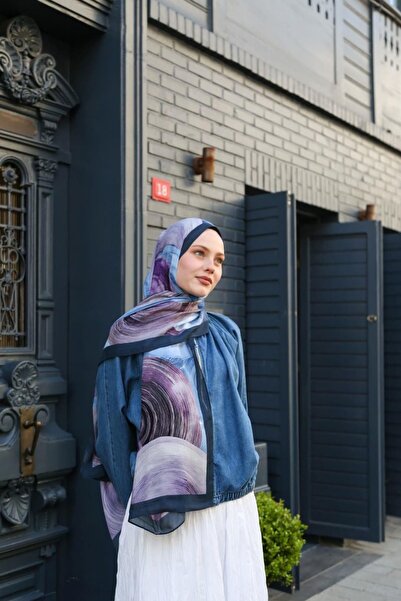 ENRİCO FERRİ Petra Spiral Pattern Shawl - Navy Blue Purple