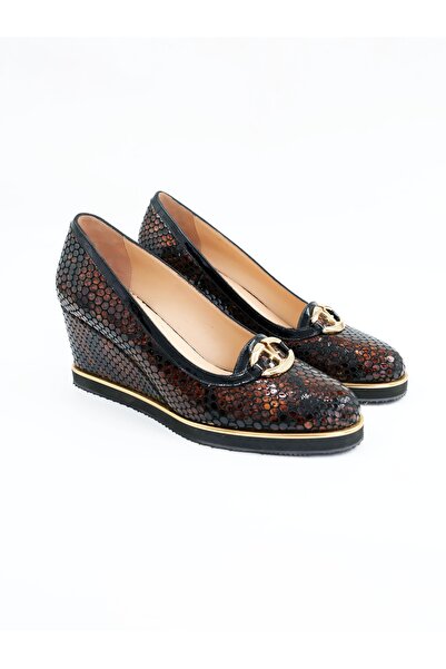 Tenau Women's Genuine Leather Wedge Heeled Shoes Brown