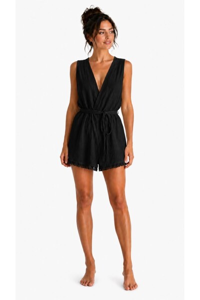 Mulberry Aura Muslin Sleeveless Kimono Bathrobe with Belted Tassel Detail, Ov...