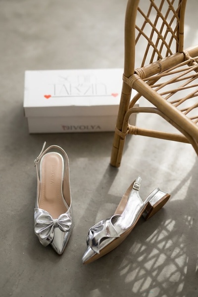 DİVOLYA Litedo Silver Bow (3 cm) Pointed Toe Daily Use Heeled Ballerinas
