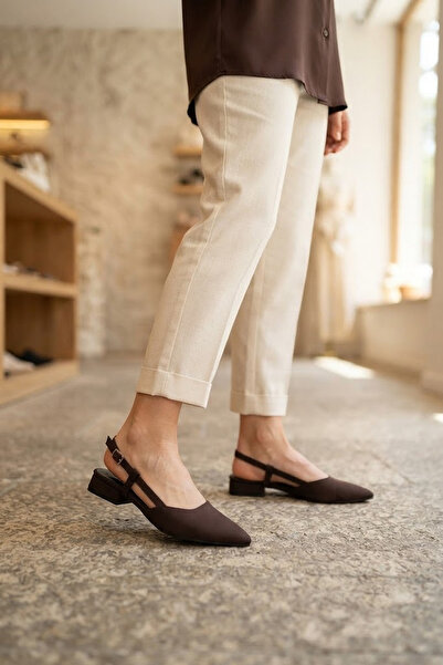 Solly Damla Brown Fabric Open Back Ballerinas