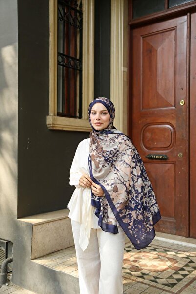 ENRİCO FERRİ Petra Brush Paint Pattern Shawl - Stone Color Navy Blue