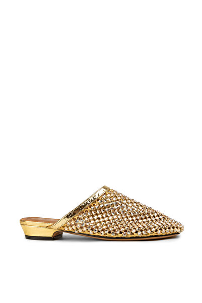 Deery Women's Gold Color Stone Detailed Slippers