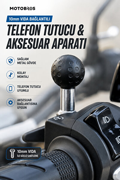 Motobros Motosiklet Telefon Tutucu Aparatı 10mm Vida Bağlantılı Motosiklet Te...