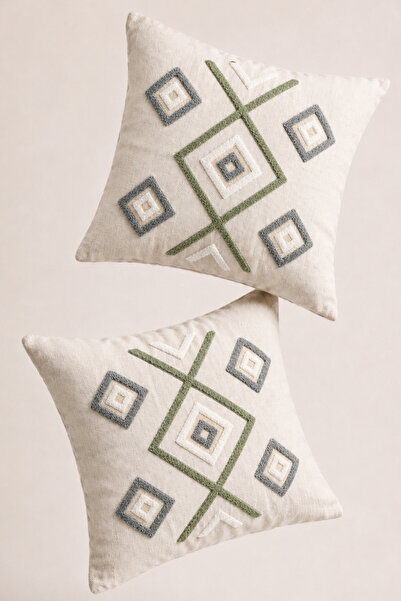Decomia Home Set de huse de pernă din amestec de in, brodate cu tufting moder...