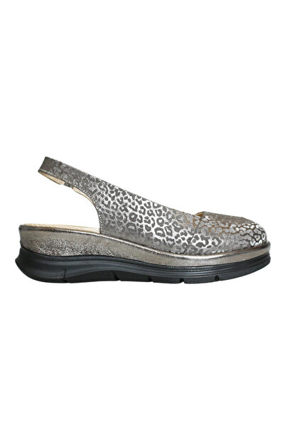 Platin Leopard Leather Women's Wedge Heel Sandals
