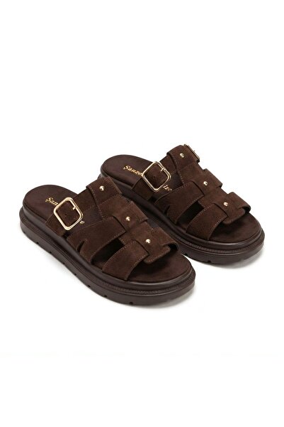 KİNDEP (Shanzeli) Open Toe Casual Women's Slippers Brown