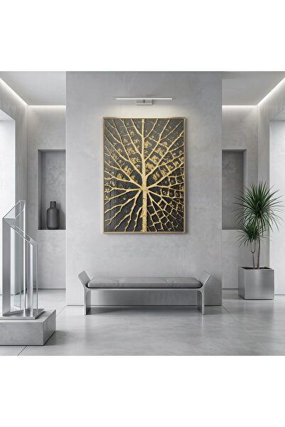 KOLAJTASARIM Leaf Vein Gold Black Shades Masă de sticlă cu ramă metalică auri...