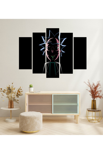 TABLOX 5 Parça Kötü Rick Sanchez Rick And Morty Dekoratif MDF Tablo Seti Duvar