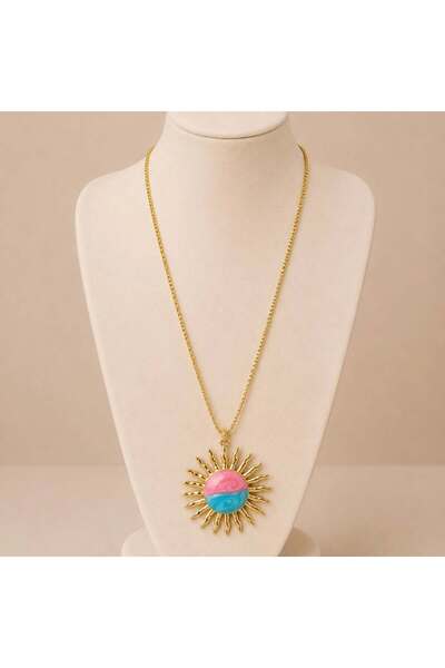KAYANCLICK Stainless Steel Necklace with Colorful Sun Design