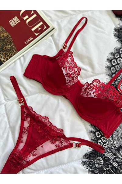 SUNDORA Iris Siyah-Kırmızı-Yeşil Dantel Sütyen Tanga Takım Transparan Seksi İ...