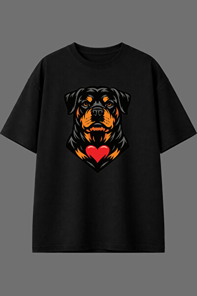 VSRN Tricou oversize negru cu imprimeu frontal cu design Heart Dog