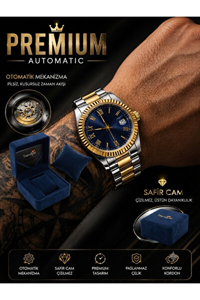 Premium Otomatik Mekanizma Çelik Kol Saati - Safir Cam - Luxury Seri