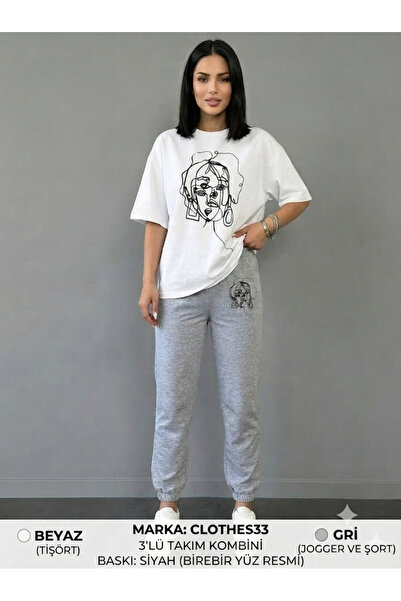 CLOTHES33 T-Shirt Sweatshirt 2-Piece Combination Thin Summer Women's Face Pri...