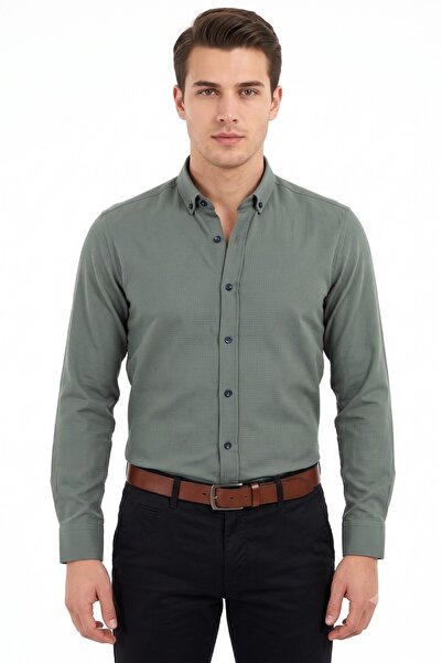 Mösyö Men's Slim Fit Long Sleeve Honeycomb Textured Shirt Bgl-St05628