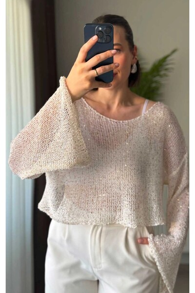 ebrusvnms Sequin Mercerized Long Sleeve Blouse