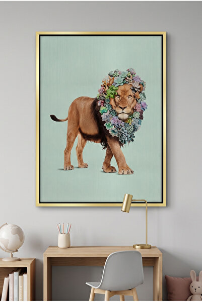 Jasmine Art Lion with Succulent Kids Wall Art | Portrait Framed Canvas Print ...