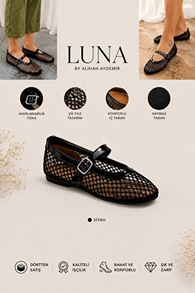 LUNA BY ALİHAN AYDEMİR LUNA Siyah Büyük File Kemer Detaylı Babet