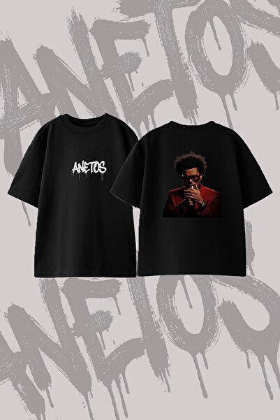 Anetos The Weeknd_20 Design Back Printed Cotton Black Oversize T-Shirt