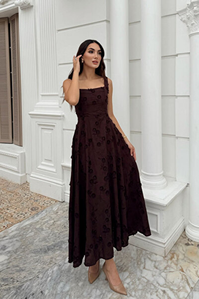 Sindimoda Adelina İp Askılı Çiçekli Midi Elbise 3658