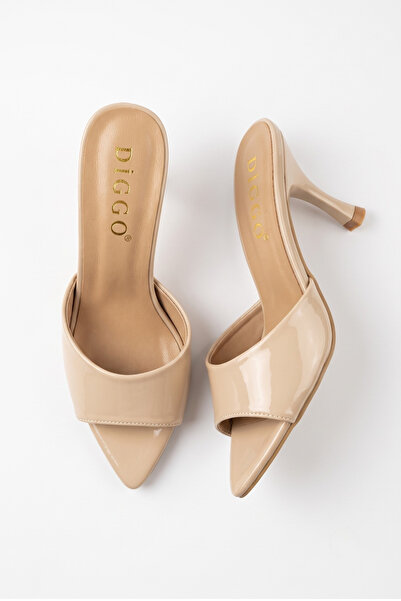 DİGGO Women's Patent Leather Thin Heeled Pointed Toe Slippers