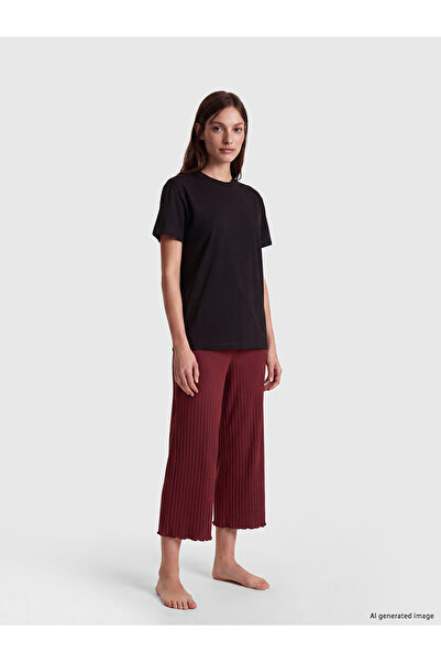 LC Waikiki Peak New Season Wide Leg Women's Ribbed Capri Pajama Bottoms