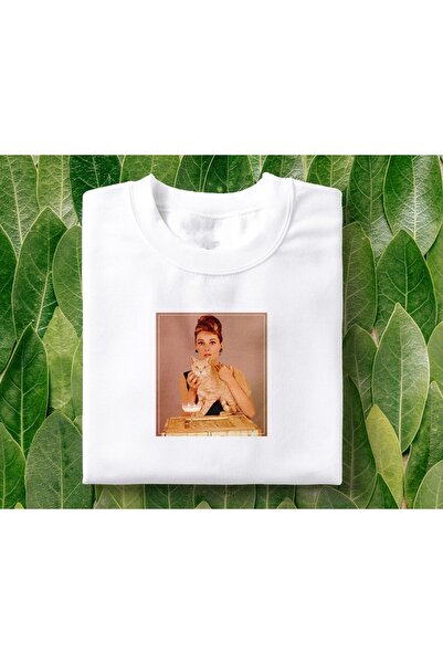 Grafftee Clothing تي شيرت أودري هيبورن مطبوع عليه قطة للجنسين مقاس كبير