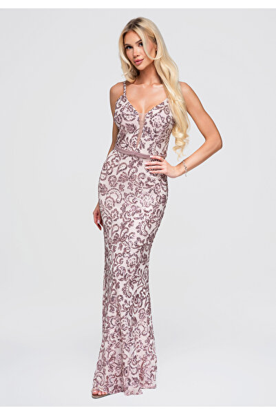 Larica Women's Maxi Dress, Fitted with Deep Neckline LA-OM-DLR385