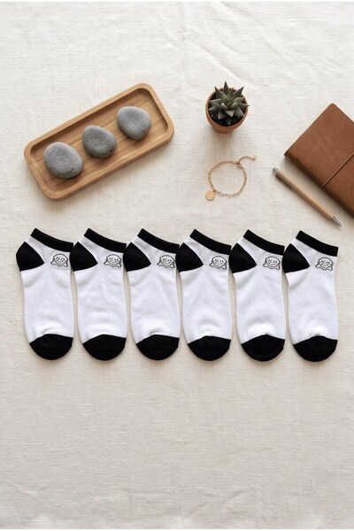 hadiora Set of 6 Black-White Figured Women's Socks - Soft Cotton