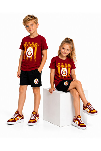 Galatasaray New Season Licensed Striped Children's Premium Summer Shorts Set