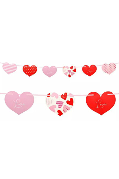 Godan Ghirlanda de hartie model inimioare rosu roz alb Love 200 cm