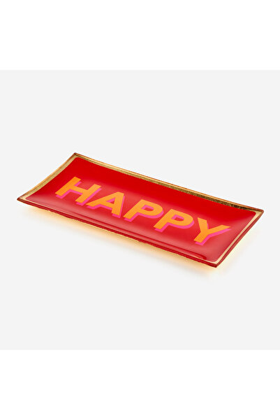 GIFT COMPANY طبق زجاجي أحمر للزينة هابي مقاس 10×0.8×21 سم