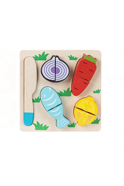 WOOD Set educativ din lemn – Legume colorate de tăiat, 18×18 cm, 12 luni+