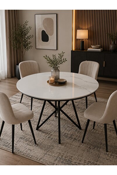 N.zone Luxury Round Dining Table with Ceramic Top and Sturdy Metal Base - Mod...