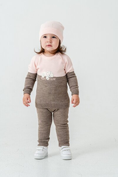 Babyhola Children's Teddy Bear Detailed Sweater Pants Beanie Knitwear Winter ...