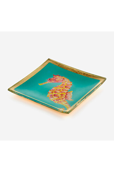 GIFT COMPANY Placă decorativă din sticlă albastră cu căluț de mare 10X0,8X10 Cm