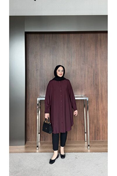 ankanoor Cupra Linen Shirt Collar Hijab Tunic 100 cm Anka261035